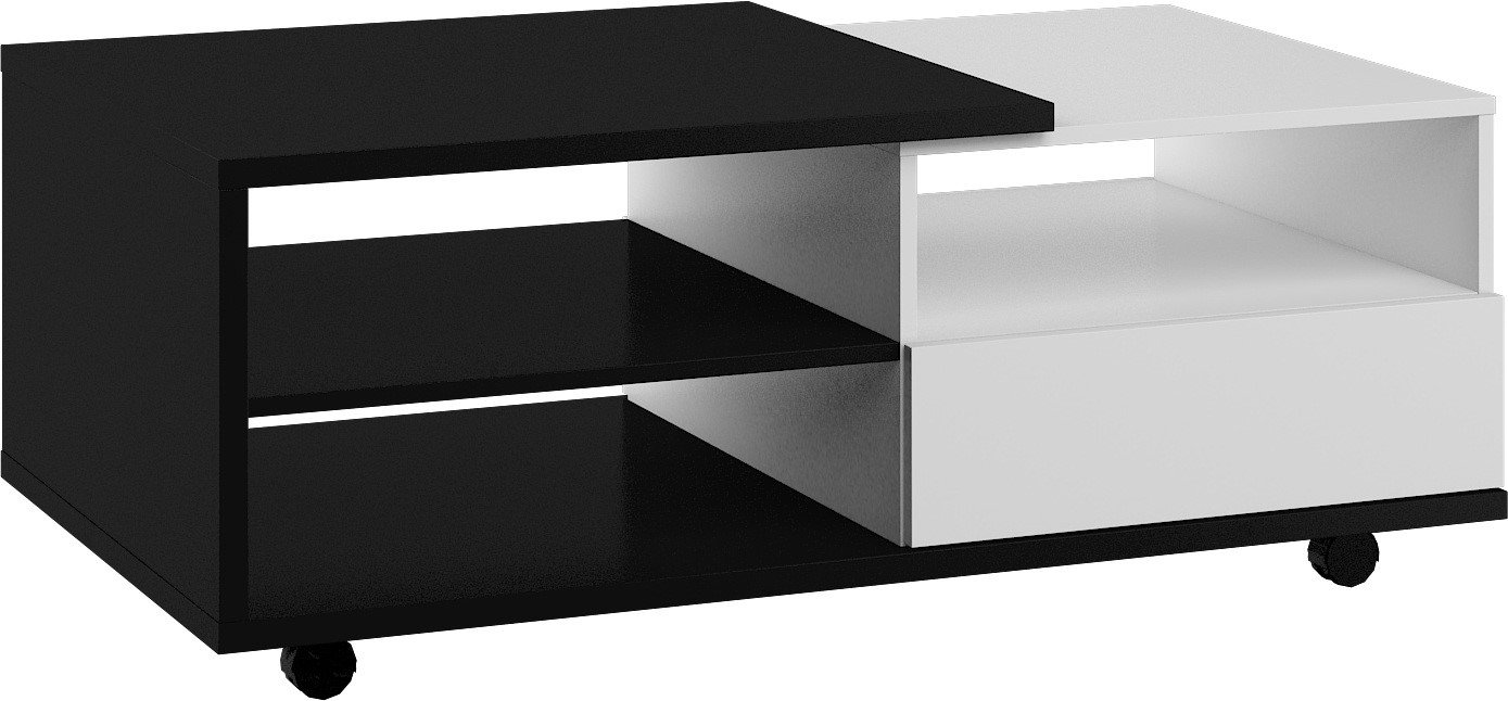HYBRID 12-piece coffee table with drawers, black and white glossyHYBRID