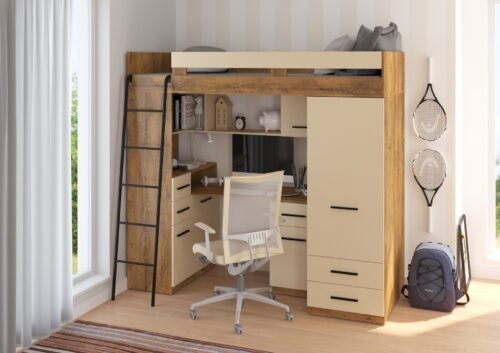 SMYK L mezzanine without mat, burgundy oak / cream