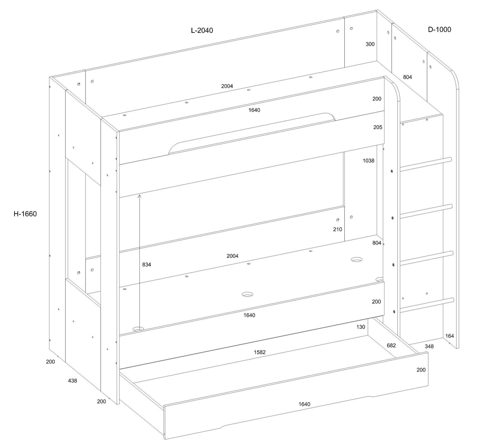 Children's bunk bed for youth, 2 persons, 80x200, BLIN, oak color, white - Image 7