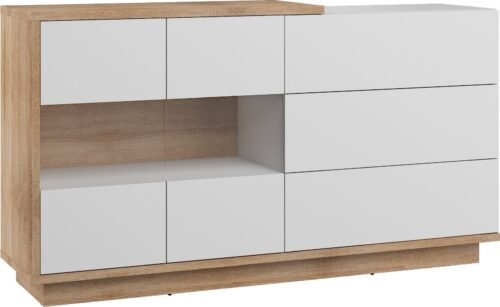 HYBRID 10-piece large display cabinet chest of drawers, Sonoma oak, white glossHYBRID