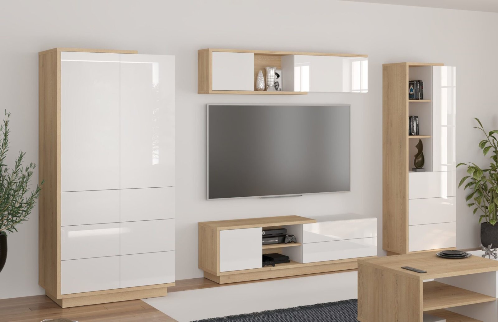 HYBRID furniture #2 wardrobe TV cabinet shelf bookshelf cremona oak white glossyHYBRID