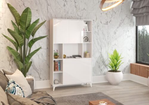 MEGAN 2 furniture, shelf + table, white glossy