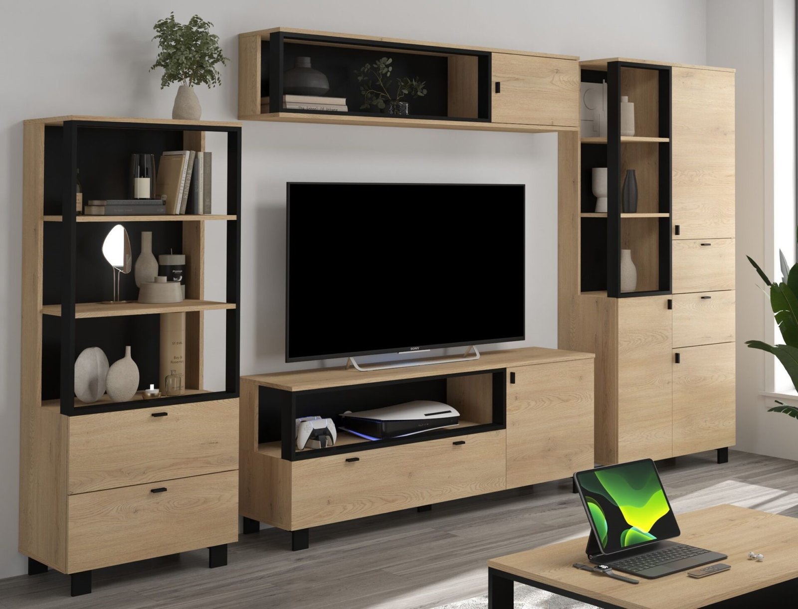 VEGAS #11 living room furniture, wall cabinet, shelf, TV cabinet, hanging shelf, oak