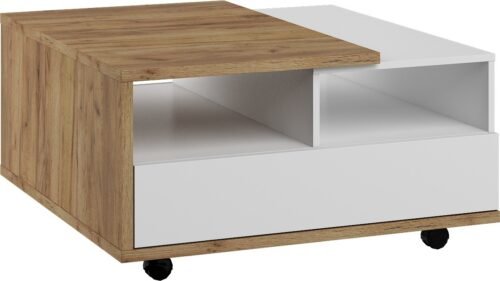 HYBRID 11 coffee table with drawers, oak color, gold color, glossy, whiteHYBRID