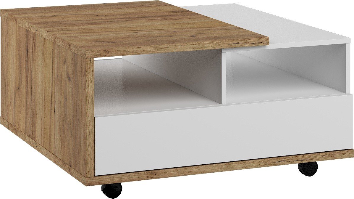 HYBRID 11 coffee table with drawers, oak color, gold color, glossy, whiteHYBRID
