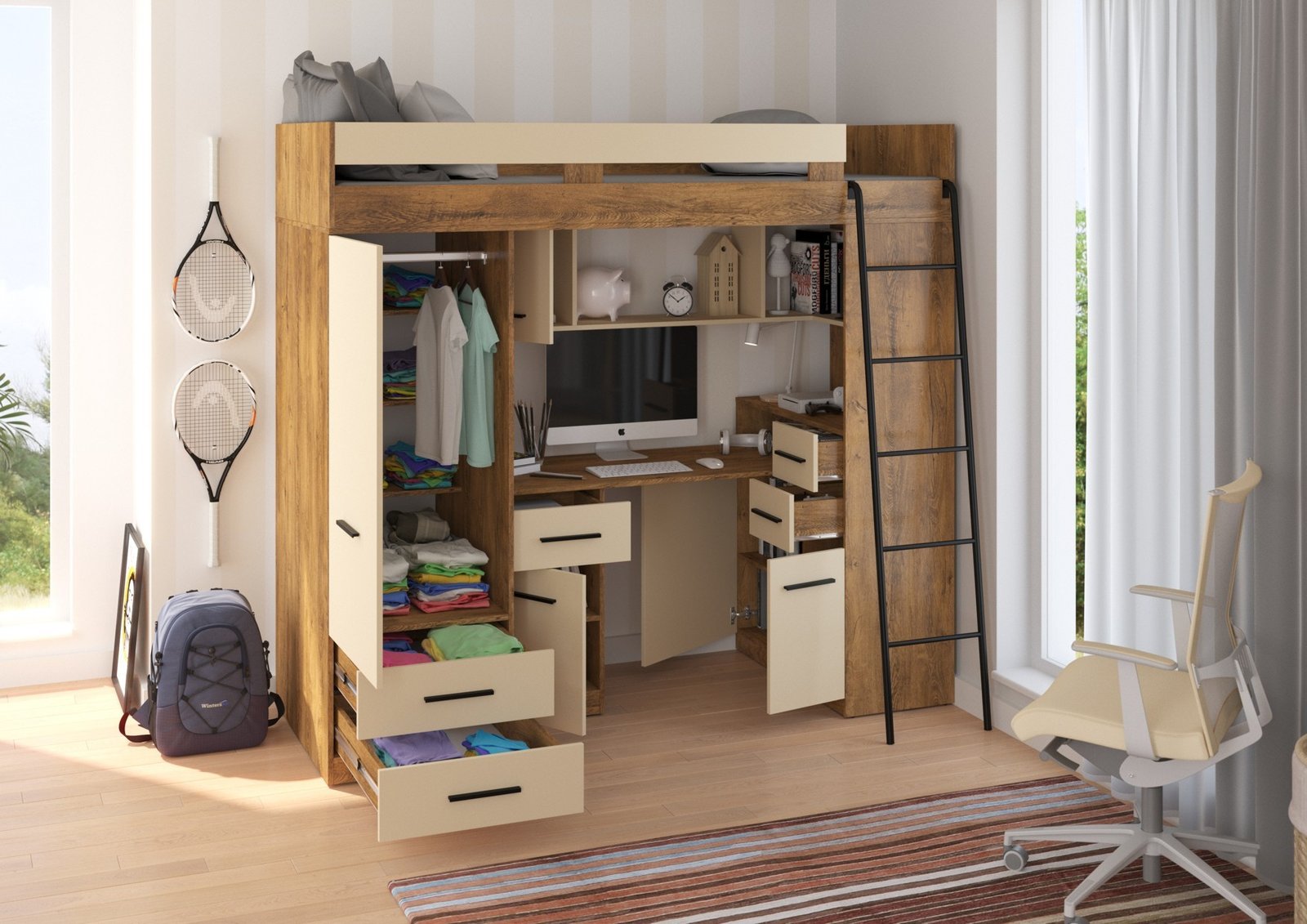 SMYK P mezzanine without mat, burgundy oak / cream color - Image 2