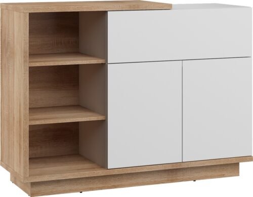HYBRID 06 furniture, chest of drawers with shelves and doors, Sonoma oak, white glossy colorHYBRID