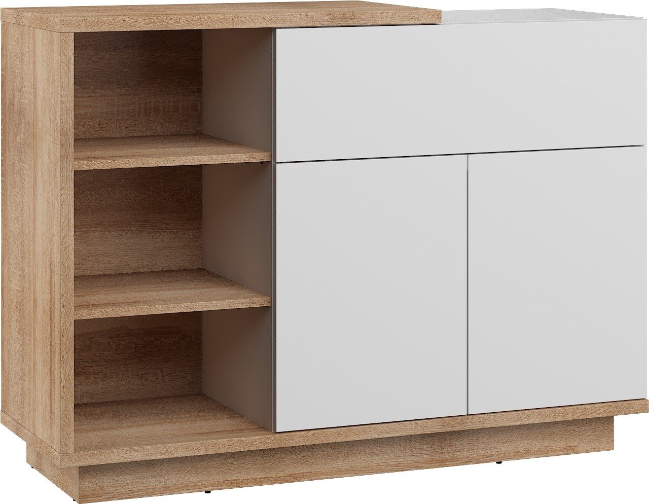 HYBRID 06 furniture, chest of drawers with shelves and doors, Sonoma oak, white glossy colorHYBRID