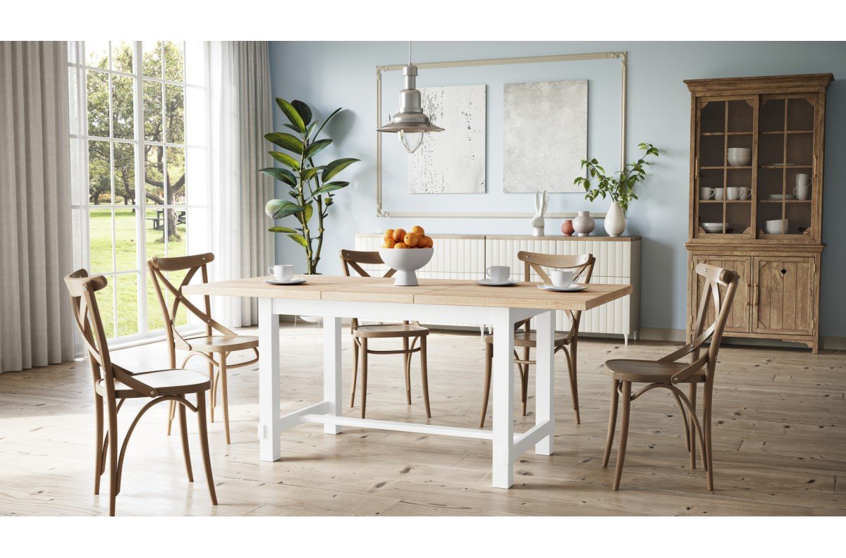 RANDAL Sonoma oak/matte white - PROVENCE STYLE EXTENDABLE TABLE FOR LIVING ROOM/DINING ROOM/KITCHEN - Image 3