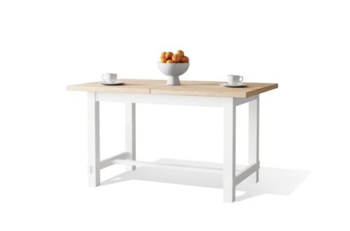 RANDAL Sonoma oak/matte white – PROVENCE STYLE EXTENDABLE TABLE FOR LIVING ROOM/DINING ROOM/KITCHEN
