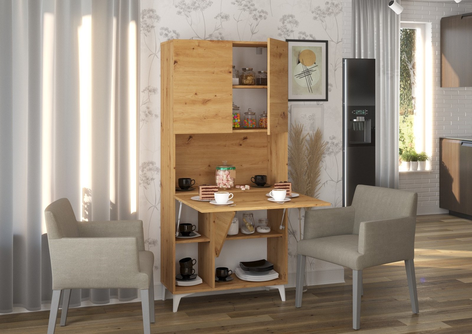 MEGAN furniture, 1 shelf + table, oak - Image 2