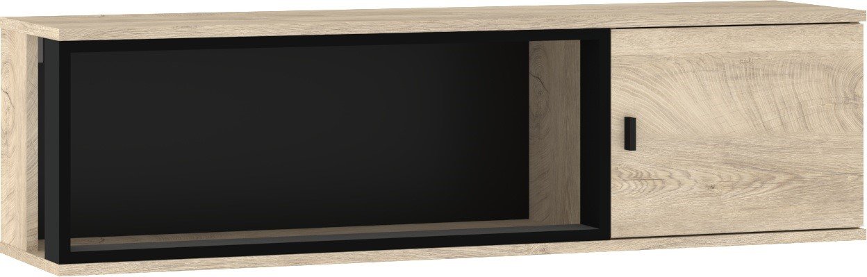 VEGAS 15 furniture, wall-mounted shelf, loft cabinet, oak imitation, black