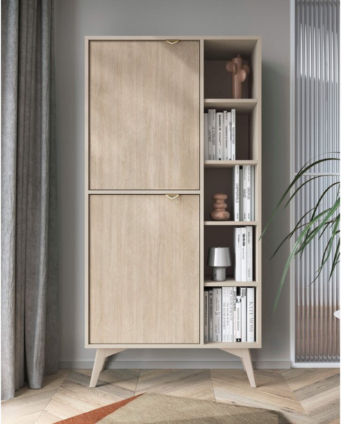 Forest RG80 bookcase, doors, niches, beige/Scandinavian Herringbone pattern - Image 4