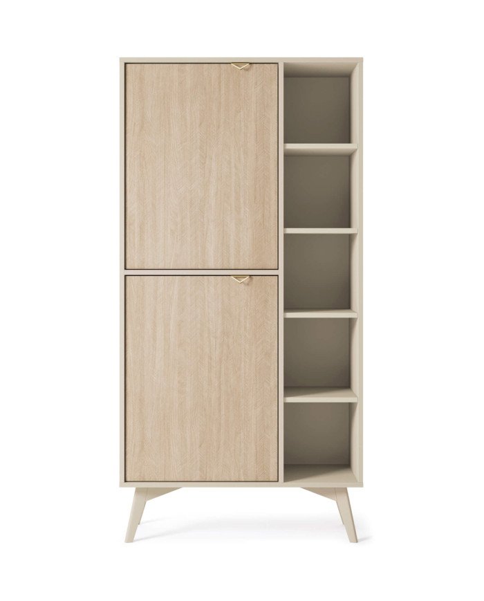 Forest RG80 bookcase, doors, niches, beige/Scandinavian Herringbone pattern