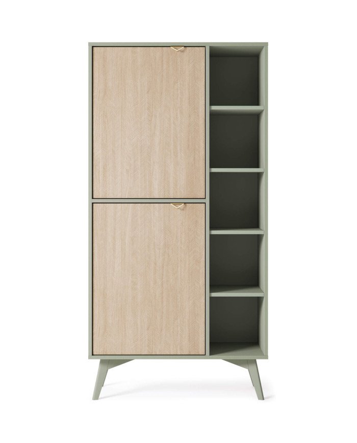Forest RG80 bookcase, Doors, Niches, Eucalyptus/Scandinavian herringbone pattern