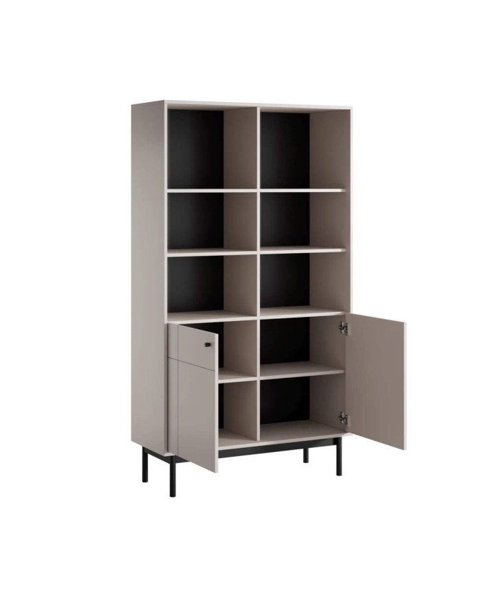 Japandi R104 bookcase, with doors, shelf niches, cashmere/black - Image 2
