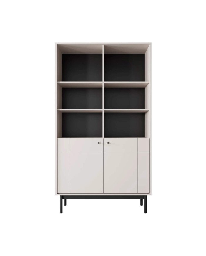 Japandi R104 bookcase, with doors, shelf niches, cashmere/black - Image 3