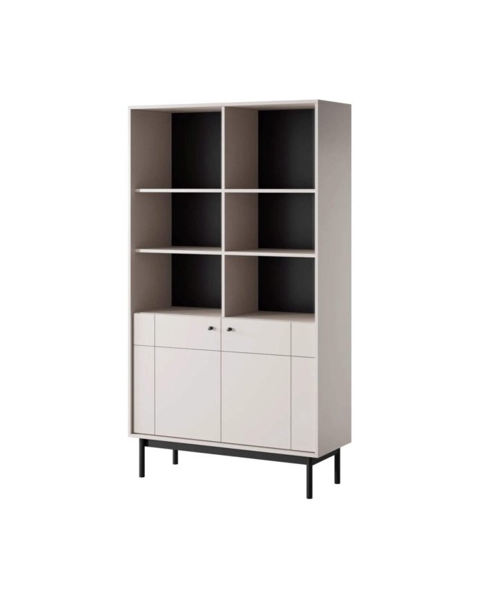 Japandi R104 bookcase, with doors, shelf niches, cashmere/black - Image 4