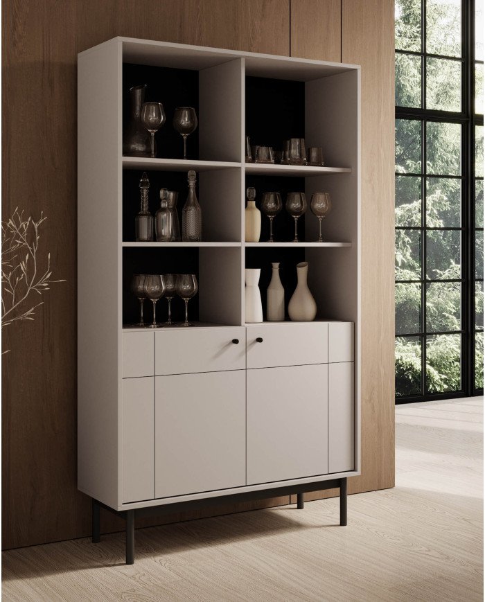 Japandi R104 bookcase, with doors, shelf niches, cashmere/black - Image 5