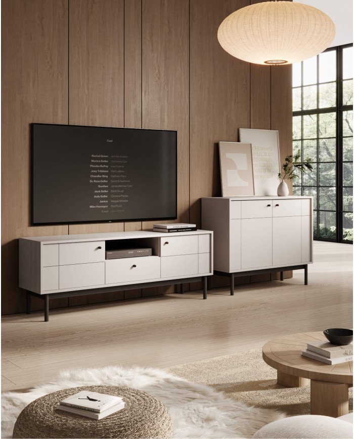 Japandi R104 bookcase, with doors, shelf niches, cashmere/black - Image 6