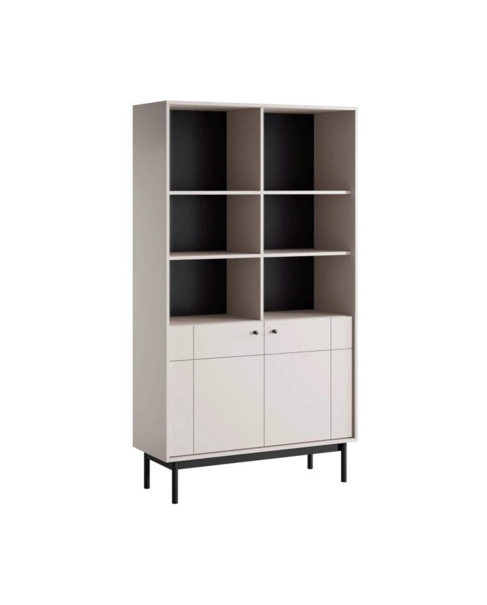 Japandi R104 bookcase, with doors, shelf niches, cashmere/black
