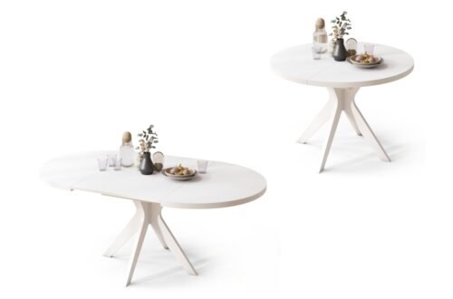 RENZO white – round table Ø110, extendable to 180 cm | For kitchen, dining room, living room, retro style