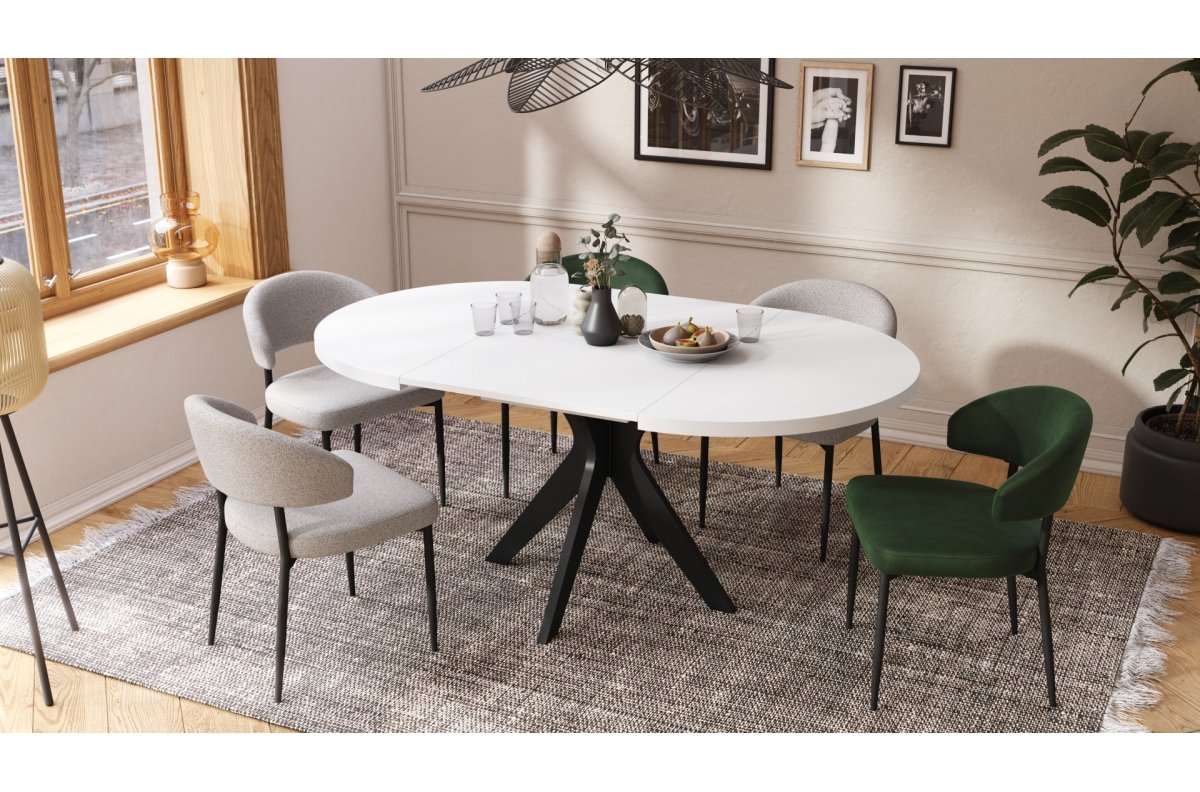 RENZO White/black leg - ROUND TABLE Ø110, EXTENDABLE UP TO 180 CM | FOR KITCHEN DINING LIVING ROOM RETRO - Image 3