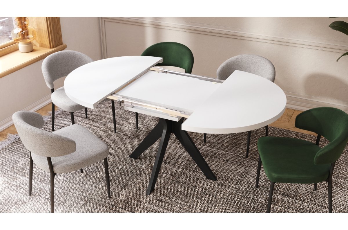 RENZO White/black leg - ROUND TABLE Ø110, EXTENDABLE UP TO 180 CM | FOR KITCHEN DINING LIVING ROOM RETRO - Image 4