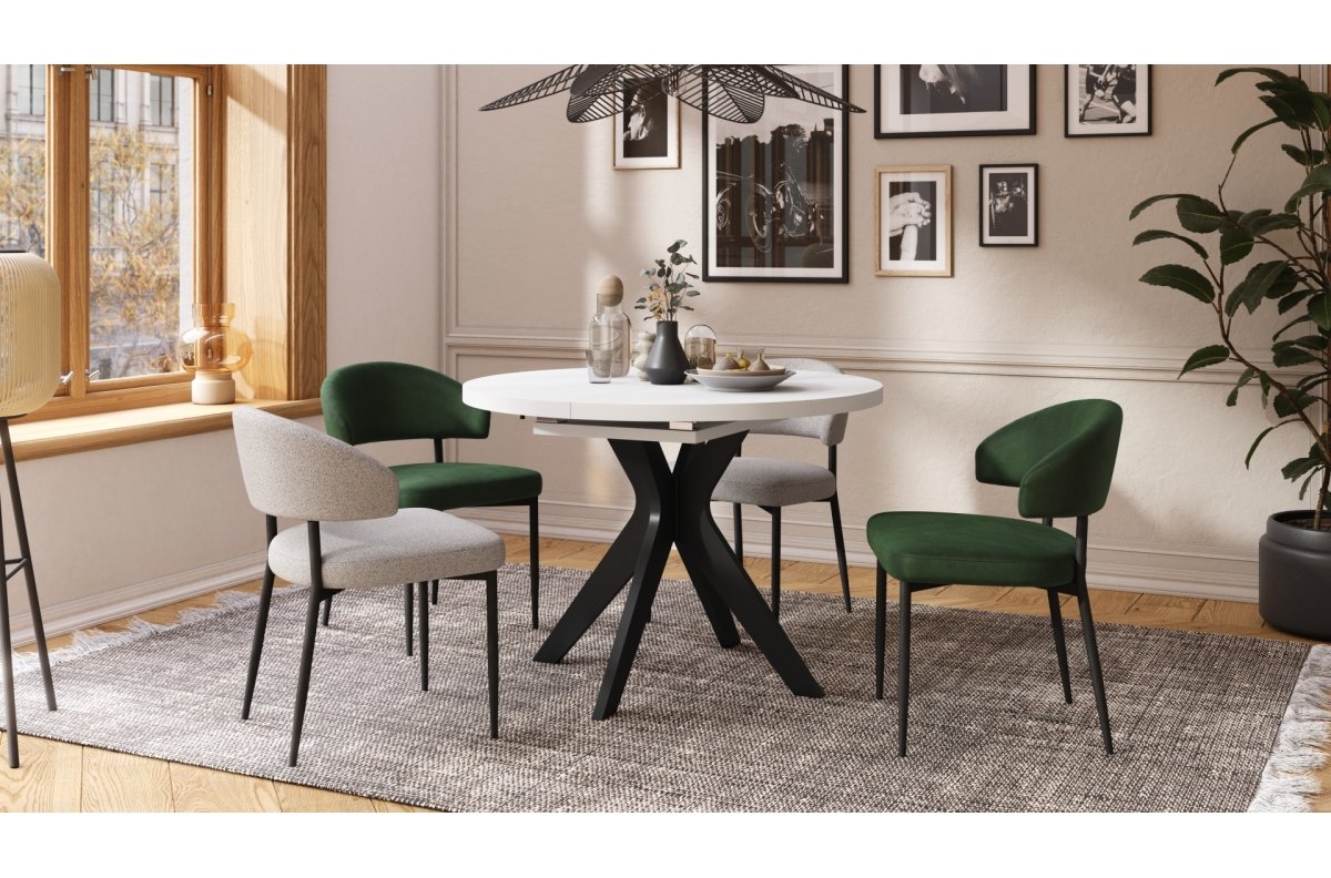 RENZO White/black leg - ROUND TABLE Ø110, EXTENDABLE UP TO 180 CM | FOR KITCHEN DINING LIVING ROOM RETRO - Image 6