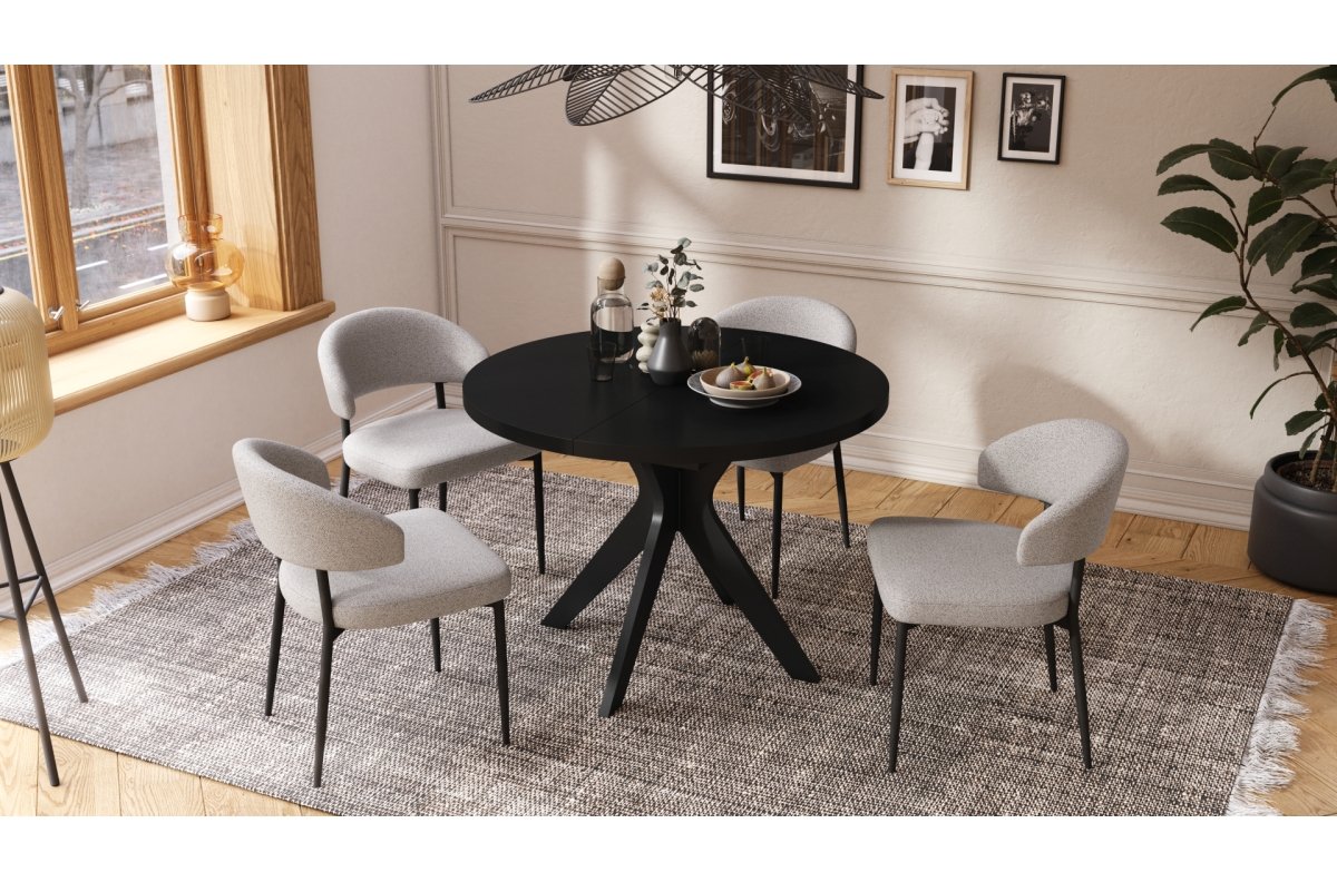 RENZO Black - ROUND TABLE Ø110, EXTENDABLE UP TO 180 CM | FOR KITCHEN, DINING ROOM, LIVING ROOM, RETRO STYLE - Image 2