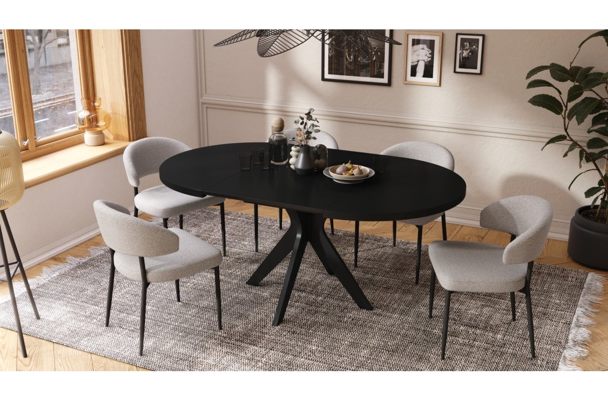 RENZO Black - ROUND TABLE Ø110, EXTENDABLE UP TO 180 CM | FOR KITCHEN, DINING ROOM, LIVING ROOM, RETRO STYLE - Image 3