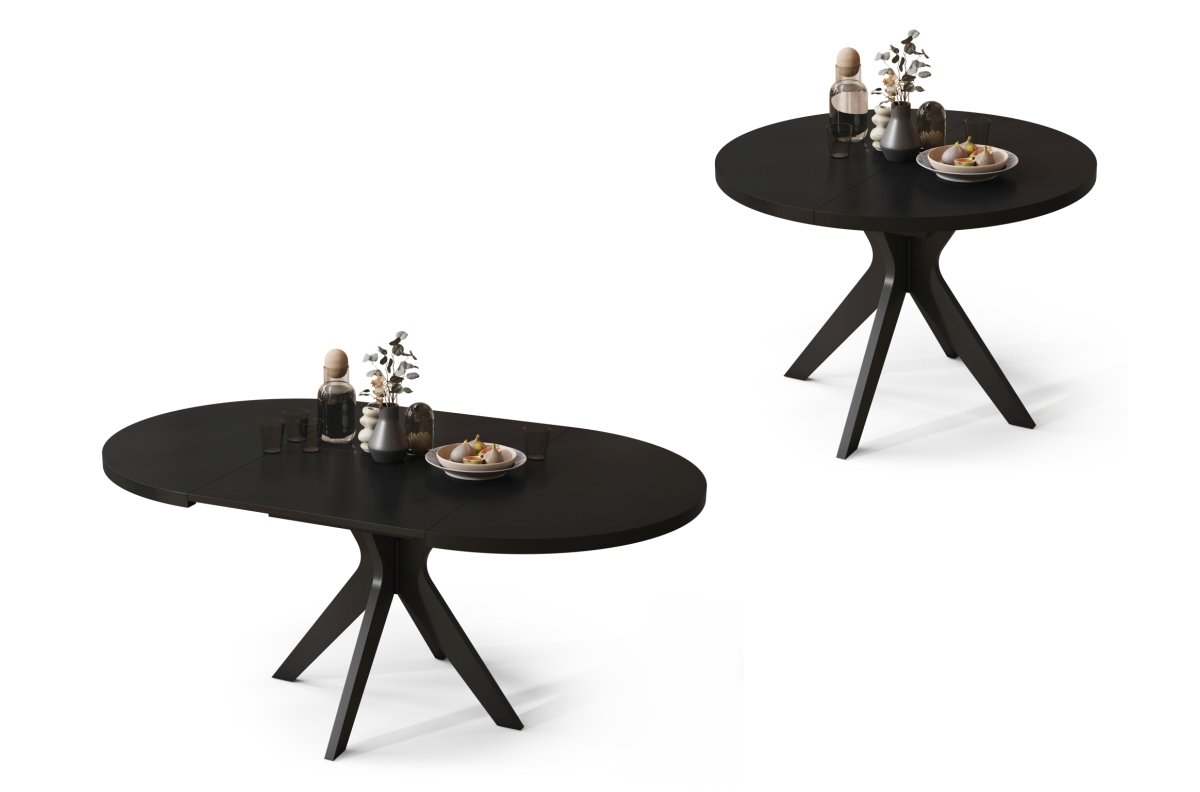 RENZO Black - ROUND TABLE Ø110, EXTENDABLE UP TO 180 CM | FOR KITCHEN, DINING ROOM, LIVING ROOM, RETRO STYLE