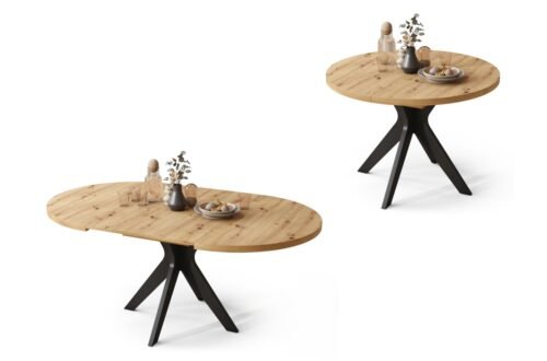 RENZO Artisan oak/black legs – ROUND TABLE Ø110, EXTENDABLE UP TO 180 CM | KITCHEN DINING LIVING ROOM RETRO