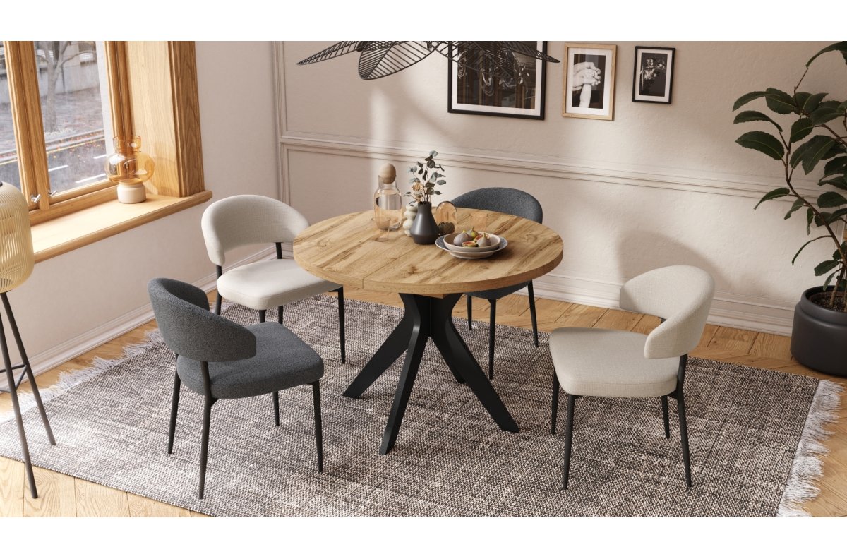 RENZO Wotan oak/black legs - ROUND TABLE Ø110, EXTENDABLE UP TO 180 CM | FOR KITCHEN DINING LIVING ROOM RETRO - Image 2