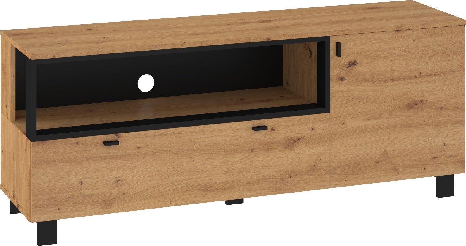 VEGAS 13 furniture chest of drawers, table, TV cabinet, loft style, living room, artisan oak, black
