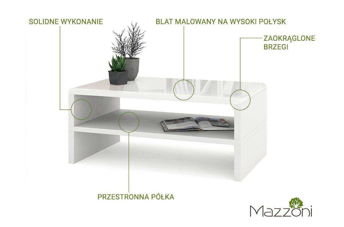 ROCK glossy white/white - MODERNUS coffee table with shelf - Image 4