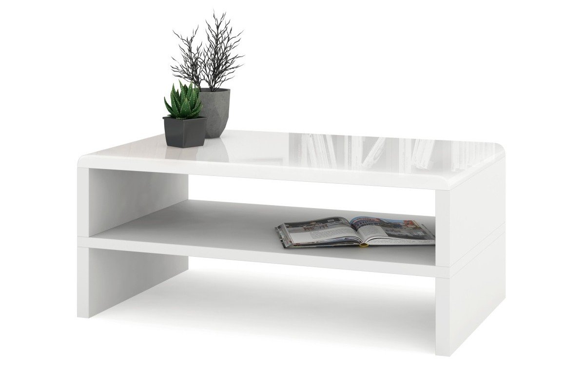 ROCK glossy white/white - MODERNUS coffee table with shelf