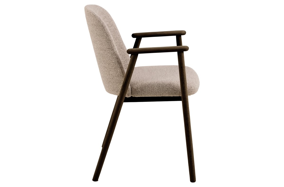 RODERIC Latte Beige (fabric "Monza 60") / smoky lacquered oak frame (walnut shade) - RETRO WOODEN CHAIR - Image 3