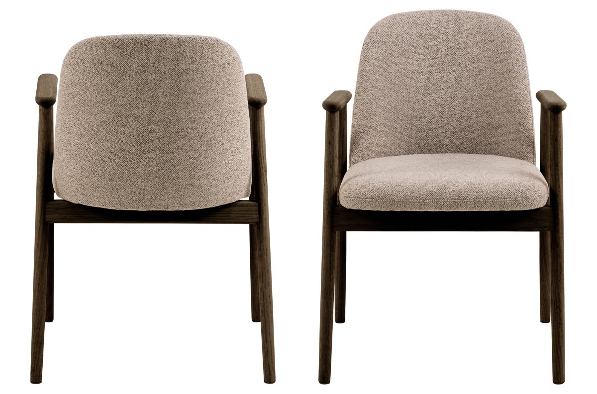 RODERIC Latte Beige (fabric "Monza 60") / smoky lacquered oak frame (walnut shade) - RETRO WOODEN CHAIR - Image 4
