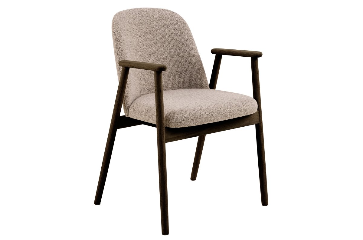 RODERIC Latte Beige (fabric "Monza 60") / smoky lacquered oak frame (walnut shade) - RETRO WOODEN CHAIR