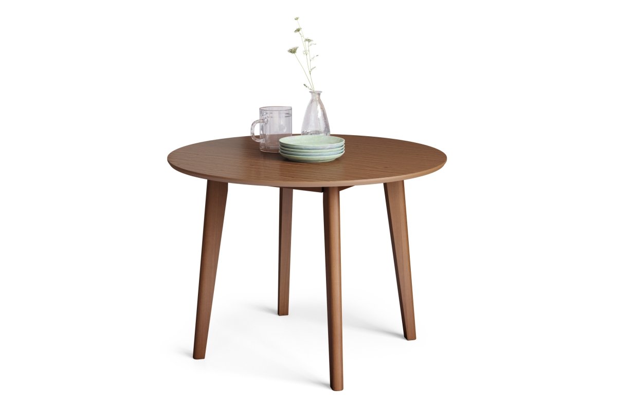 ROXY natural walnut - round wooden table for kitchen/dining room, retro style