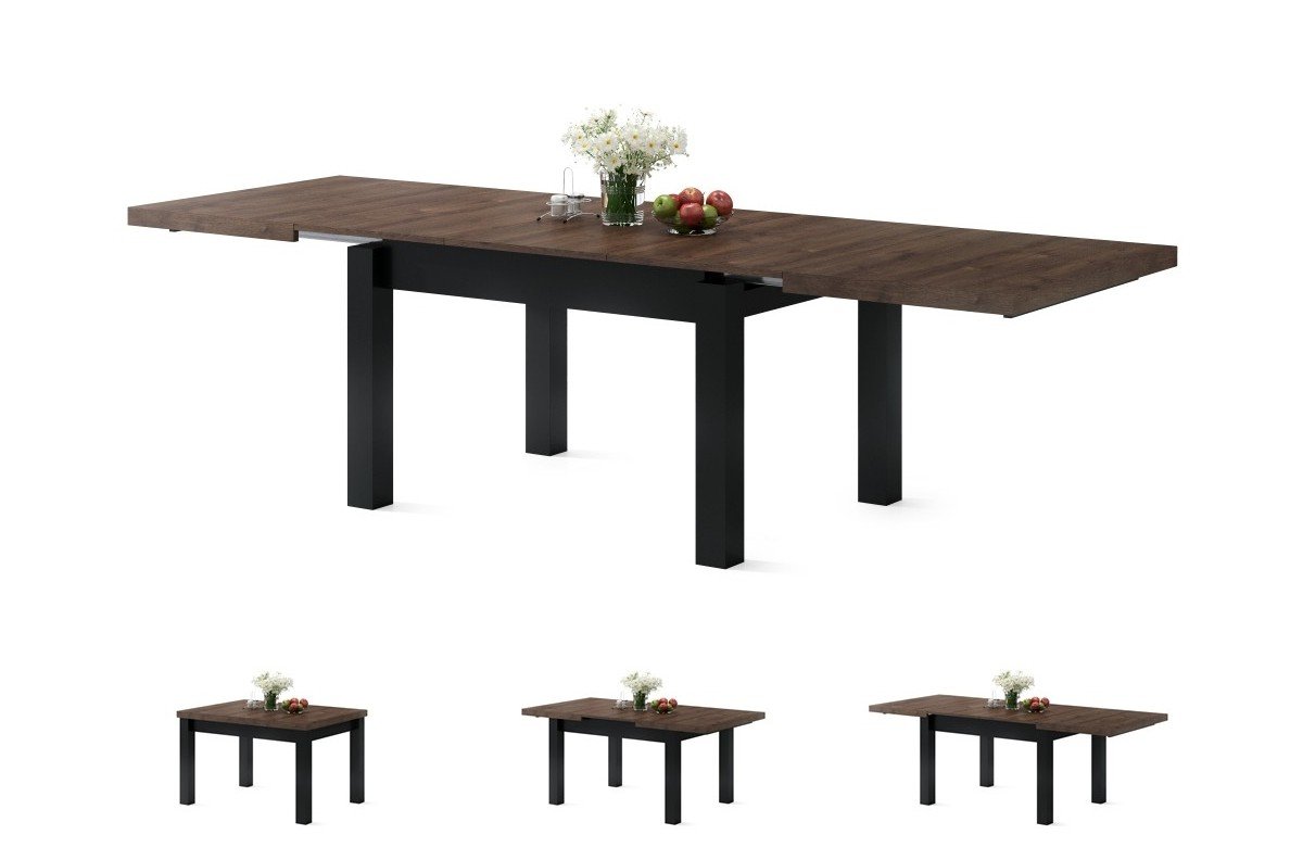 ROYAL brown oak / matte black - extendable table up to 2.7 m