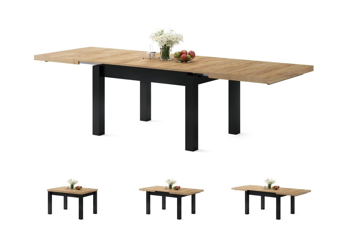 ROYAL Craft oak gold/matte black table - extendable table up to 2.7 m