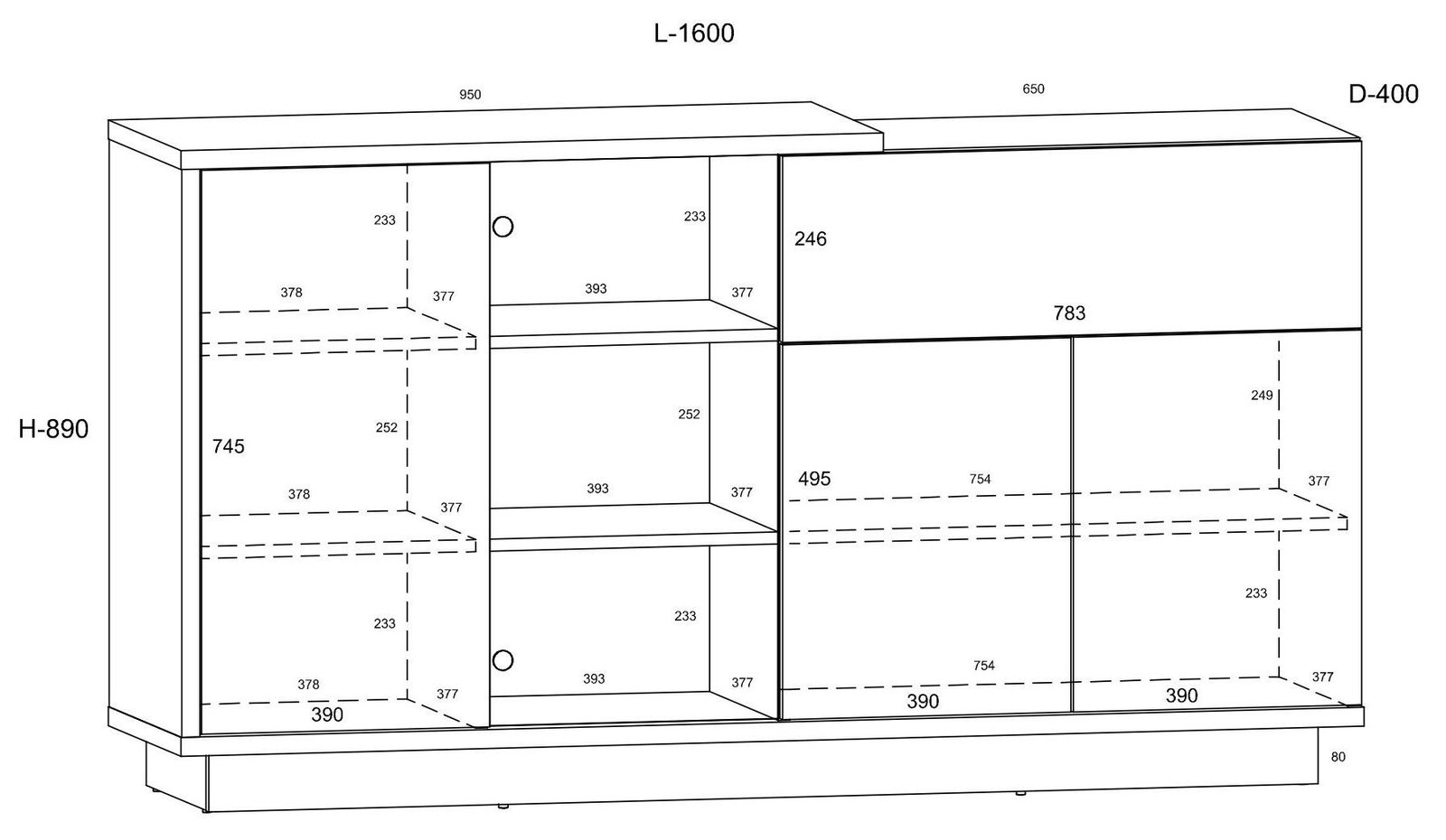 HYBRID 08 furniture display case with drawer for living room, black and white, glossyHYBRID - Image 2