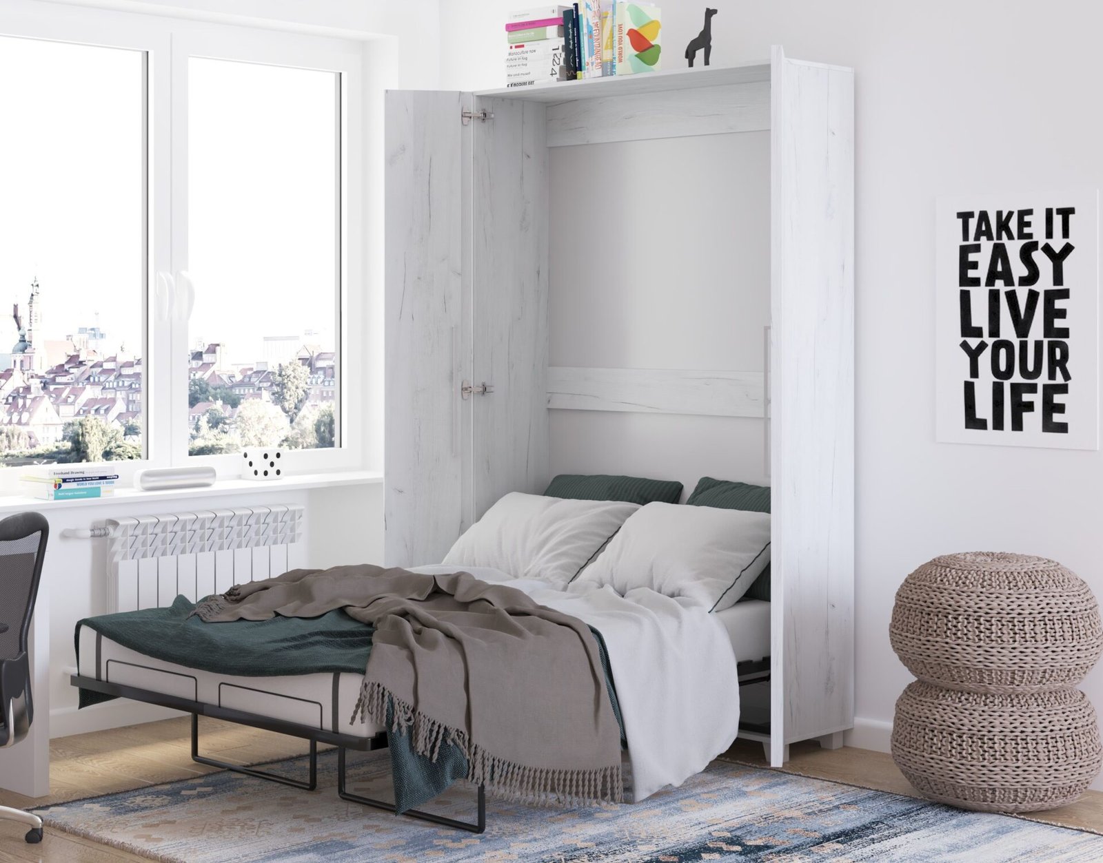 Vertical wall bed TEDDY 120, oak white color - Image 3