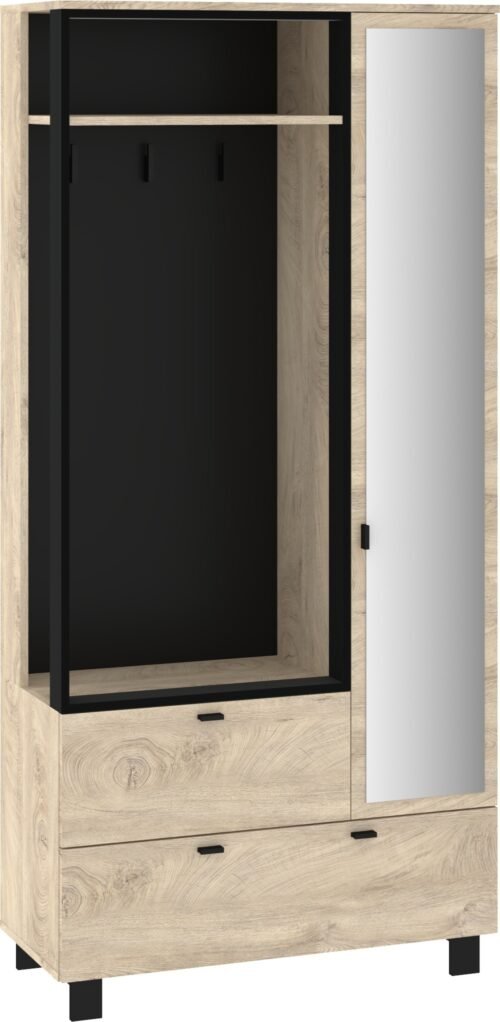VEGAS 05 furniture hallway wardrobe with mirror, loft-style, oak imitation, black