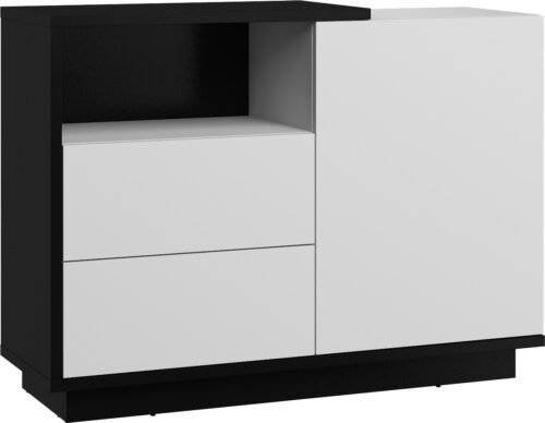 HYBRID 03 furniture chest of drawers with doors and shelf, black and white glossyHYBRID