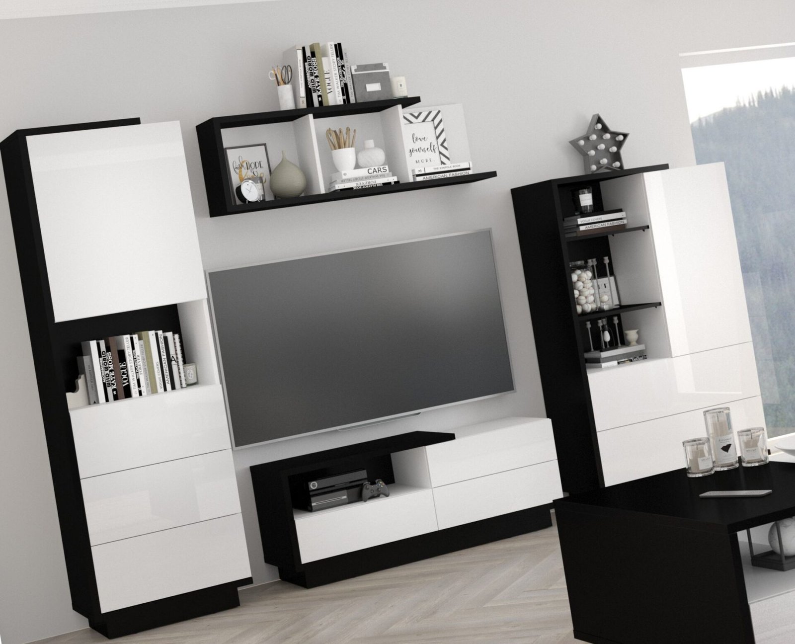 HYBRID #1 living room furniture, TV cabinet, shelf, black and white glossyHYBRID - Image 3