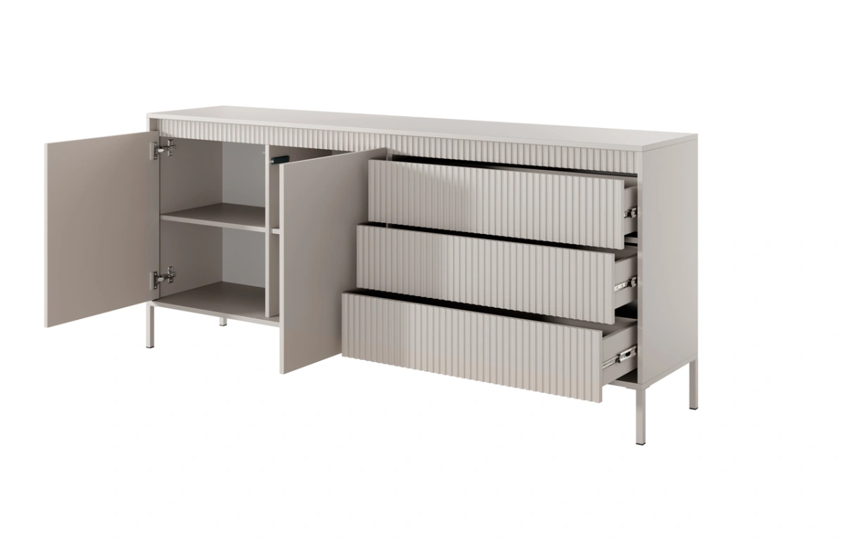 Chest of drawers with cabinets and drawers, grooved facades 187 2D3S Senso beige - Image 3