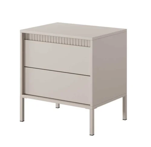 Loft-style bedside table with grooves, beige